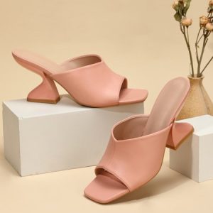 Fashion Peep Toe Shaped Heel Mule Sandals, Heels, color:Pink|size:42, Stylewe
