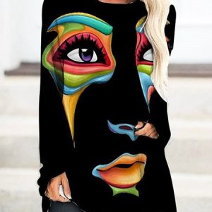 Abstract Crew Neck Loose Casual T-Shirt, T-Shirts, color:Red|size:3XL, JustFashionNow