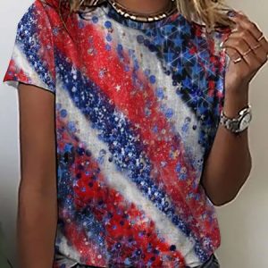 Women's America Flag Crew Neck Casual T-Shirt, color:As Picture|size:3XL, Lilicloth.com