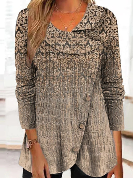 Cross Neck Loose Ethnic Casual Top, Shirts & Blouses, color:Khaki|size:XXL, JustFashionNow