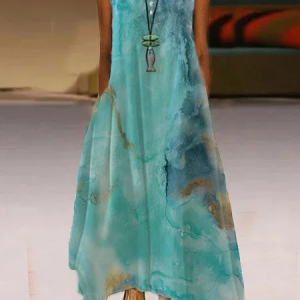 Women's Sleeveless Basic Abstract Printed Dress, Maxi, color:Blue|size:3XL, catalog Noracora shop