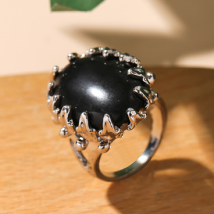 Casual Black Gemstone Metal Distressed Ring Retro Ethnic Women's Jewelry, Rings, color:As Picture|size:One-size, JustFashionNow