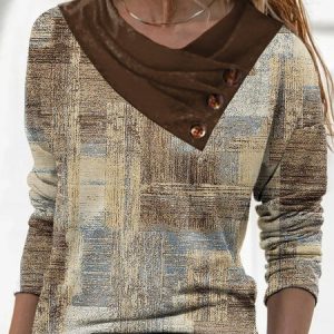 Casual Cross Neck Buttoned Loose T-Shirt, T-Shirts, color:Multicolor|size:XXL, JustFashionNow