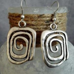 Ethnic Style Line Pattern Distressed Dangle Earrings Vintage Jewelry, Earrings, color:Silver|size:One-size, JustFashionNow