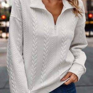Casual V Neck Plain Sweatshirt, Hoodies & Sweatshirts, color:White|size:XXL, Noracora