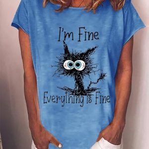 Women I'm Fine It's Fine Everything Is Fine Casual T-Shirt, T-shirts, color:Blue|size:XXL, catalog Noracora shop