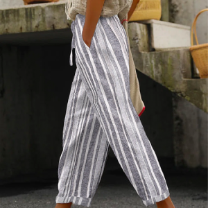 Striped Casual Loose Pants, Pants, color:Gray|size:XXL, JustFashionNow