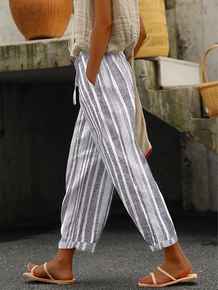Striped Casual Loose Pants, Pants, color:Gray|size:XXL, JustFashionNow