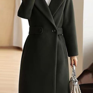 Shawl Collar Long Sleeve Plain Buckle Regular Regular Fit Coat For Women, Coats, color:Black|size:4XL, Noracora