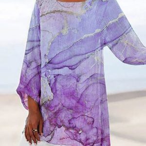 JFN Round Neck Abstract Geometric Tunic Top, Shirts & Blouses, color:Purple|size:XXL, JustFashionNow
