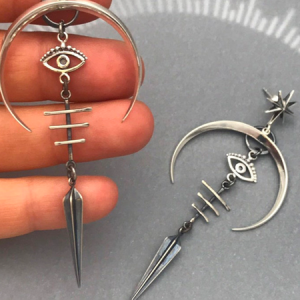 Halloween Gothic Devil Eyes Punk Earrings, Earring, color:Silver, Noracora