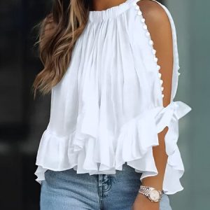 Plain Loose Stand Collar Urban Shirt, Blouses and Shirts, color:White|size:XXL, Stylewe