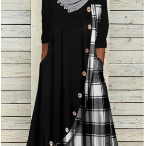 JFN Geometric Casual Midi Dress, Basic Dresses, color:Black|size:3XL, JustFashionNow