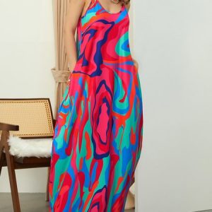 Loose Abstract V Neck Vacation Gallus Dress, Dresses, color:Multicolor|size:XXL, Stylewe