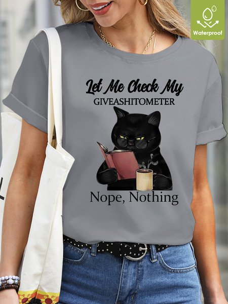 Women's funny Let Me Check My Giveashitomete Crew Neck Casual Waterproof Oilproof And Stainproof Fabric T-Shirt, color:Gray|size:3XL, Lilicloth.com