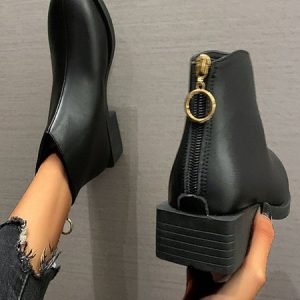 Casual Plain Zipper Block Heel Riding Boots Zipper, Boots, color:Black|size:40, Noracora