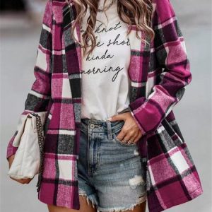 Shawl Collar Casual Geometric Kimono, Cardigans, color:Deep Pink|size:3XL, JustFashionNow
