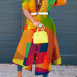 Loose Abstract Shirt Collar Short sleeve Urban Mid-long Blouse, Blouses and Shirts, color:As Picture|size:XXL, Stylewe