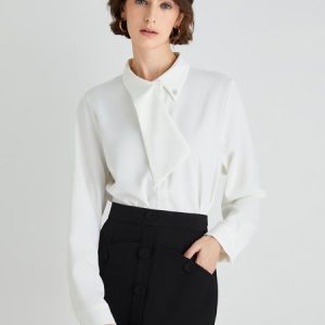 Stylewe Long Sleeve Plain Regular Fit Top, Blouses and Shirts, color:White|size:XS, Stylewe