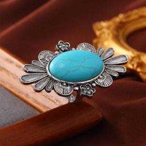 Ethnic Style Vintage Turquoise Floral Metal Ring Holiday Casual Women's Jewelry, Rings, color:As Picture|size:One-size, JustFashionNow