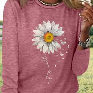 Women's Casual Daisy Butterfly Print Shirt, color:Pink|size:3XL, Lilicloth.com