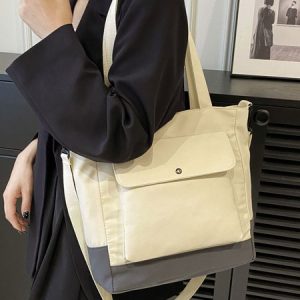 Black and White Color Contrast Multi-functional Large-capacity Tote Bag, Bags, color:Off White|size:One-size, Noracora
