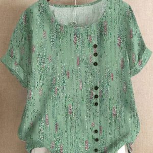 Cotton-Blend Linen Loose Shirt, Shirts & Blouses, color:Green|size:XXL, JustFashionNow
