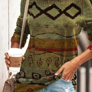 Loose Crew Neck Ethnic Sweatshirt, Sweatshirts & Hoodies, color:Multicolor|size:XXL, JustFashionNow