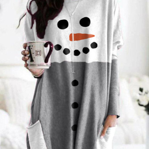 Crew Neck Casual Cartoon Weaving Dress, Shirts & Blouses, color:Gray|size:3XL, JustFashionNow
