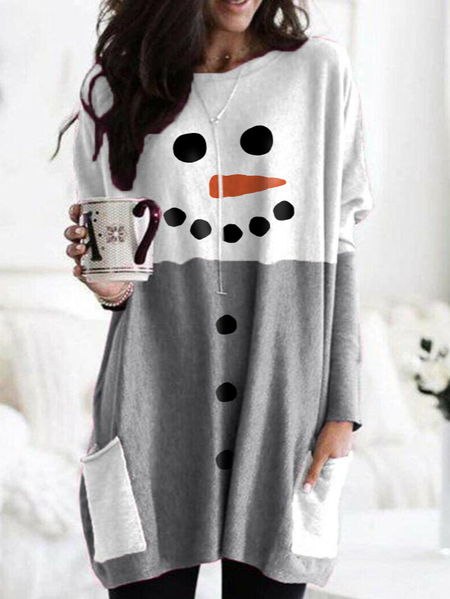 Crew Neck Casual Cartoon Weaving Dress, Shirts & Blouses, color:Gray|size:3XL, JustFashionNow