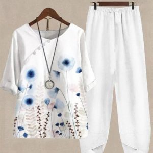 Casual Crew Neck Two-Piece Set, Suit Set, color:Blue|size:5XL, JustFashionNow