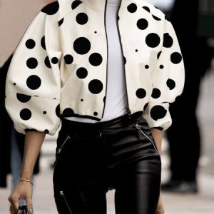 Polka Dots Urban Loosen Jacket, Jackets, color:Black-white|size:XXL, Stylewe