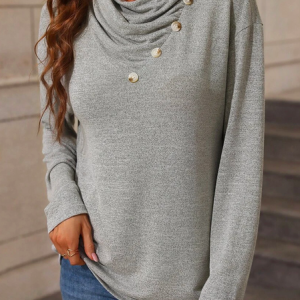 Plain Regular Fit Casual Cotton-Blend TUNIC Top, Tops, color:Gray|size:XXL, JustFashionNow