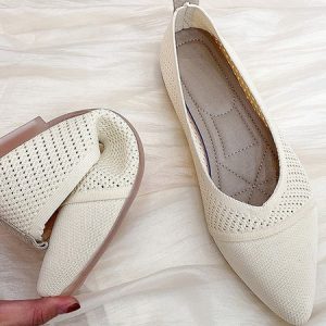 Casual Plain Slip On Low Heel Shallow Shoes, Flats/Loafers, color:Off White|size:40, Noracora