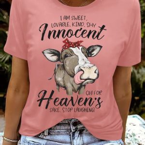 Women's I Am Sweet Lovable Kind Shy Innocent Casual Crew Neck Cotton T-Shirt, color:Pink|size:3XL, Lilicloth.com