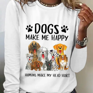 Casual Text Letters Crew Neck Long Sleeve T-shirt, T-shirts, color:White|size:XXL, Noracora