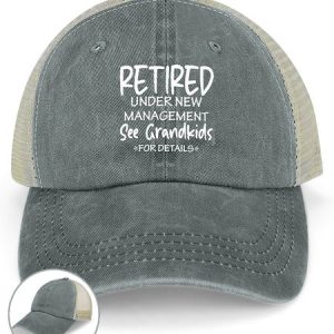 Women Funny Graphic Retired Under New Management See Grandkids Washed Mesh-back Baseball Cap, color:Gray|size:One-size, Lilicloth.com