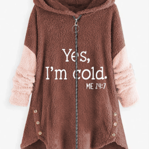 Hoodie Long Sleeve Text Letters Embroidery Regular Micro-Elasticity Loose Hooded Teddy Jacket For Women, Coats, color:Red Brown|size:XXL, Noracora
