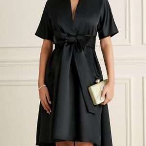 Stylewe Cross Neck Elegant Regular Fit Midi Dress, Cocktail Dresses, color:Black|size:XXL, Stylewe
