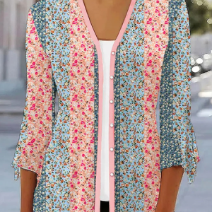 Casual Loose Wrap Floral Shirt, Shirts & Blouses, color:Pink|size:XXL, JustFashionNow