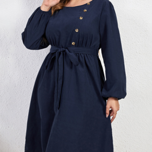 Loose Casual Plain Buttoned Dress, DRESSES, color:Blue|size:4X, Noracora