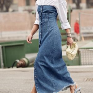 Cold Shoulder Regular Fit Plain Urban Denim Dress, Maxi Dresses, color:Blue|size:XXL, Stylewe