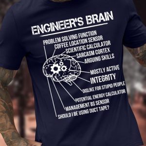 Men's Engineer's Brain Problem-Solving Function Coffee Location Sensor Funny Graphic Printing Text Letters Casual Cotton T-Shirt, T-shirts, Lilicloth.com