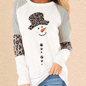 Ladies Leopard Print Snowman Top Women, T-shirts, color:White|size:XXL, catalog Noracora shop