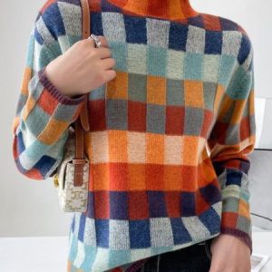 Stylewe Daily Plaid Fit Long sleeve Elegant Sweater, Pullovers, color:As Picture|size:XXL, Stylewe