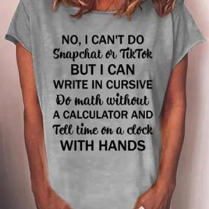 Womens funny letter Crew Neck Cotton Blends Casual Short Sleeve T-Shirt, color:Gray|size:3XL, Lilicloth.com