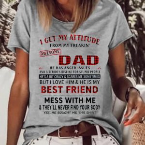 I Get A Awesome Dad Print Short Sleeve T-shirt, color:Gray|size:3XL, Lilicloth.com