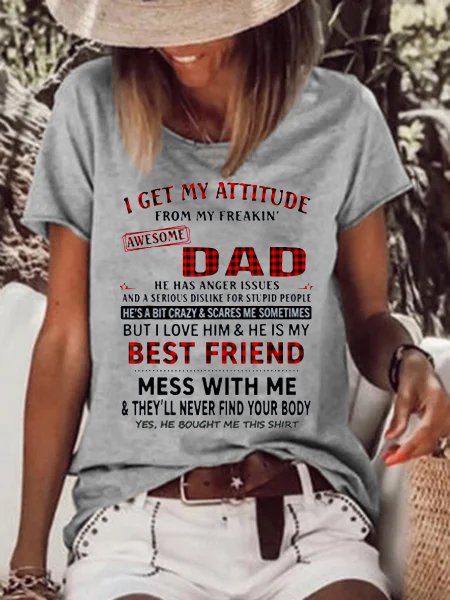 I Get A Awesome Dad Print Short Sleeve T-shirt, color:Gray|size:3XL, Lilicloth.com