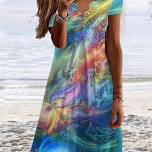 Loose Ombre Casual V Neck Dress, Dresses, color:Blue|size:XXL, JustFashionNow