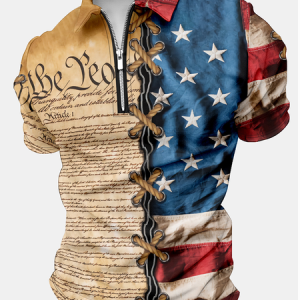 Men's Regular Fit Casual Polo Collar America Flag Polo Shirt, T-shirts, Lilicloth.com